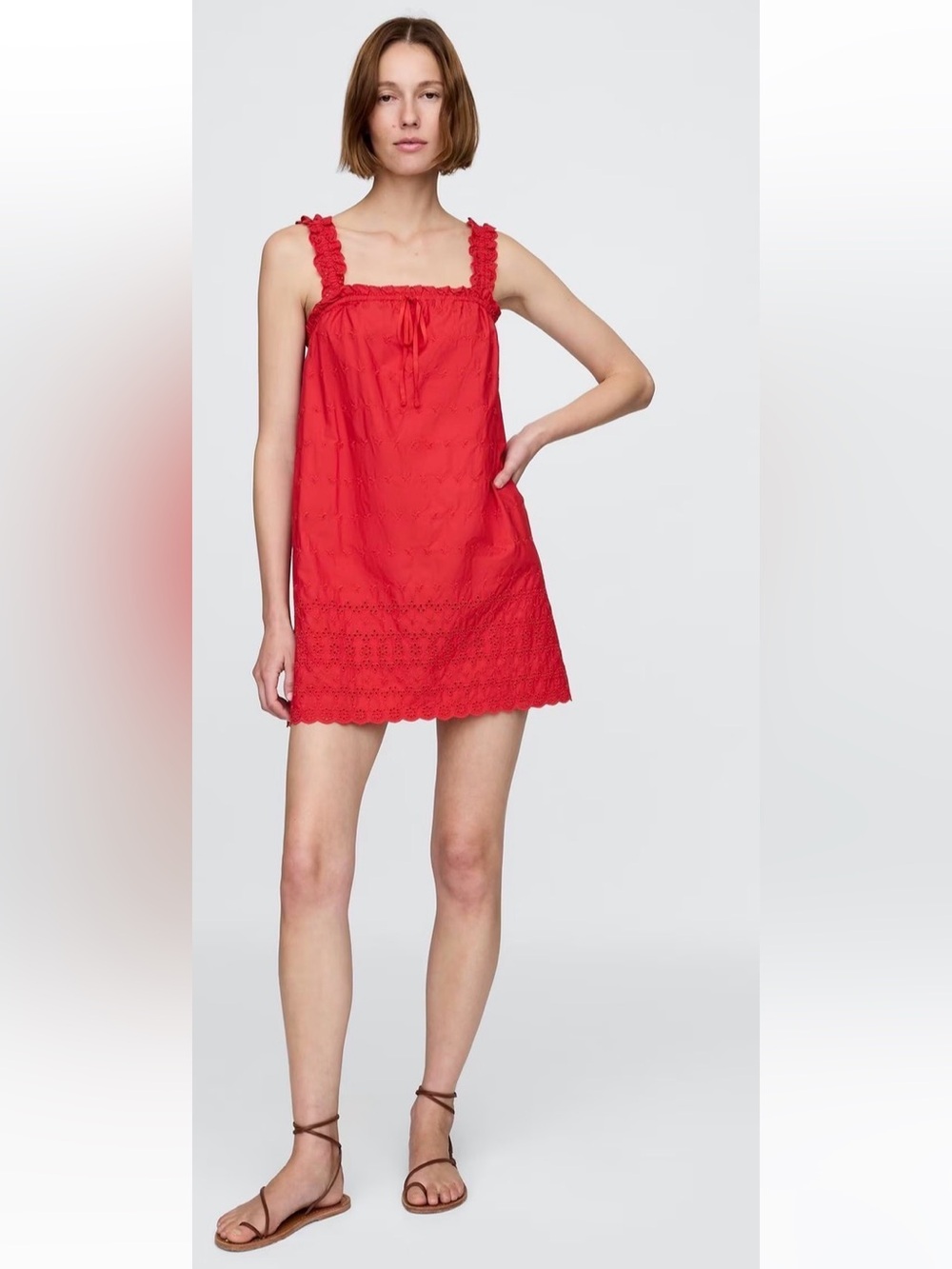 GAP x DOEN Red Eyelet Shift Mini Dress